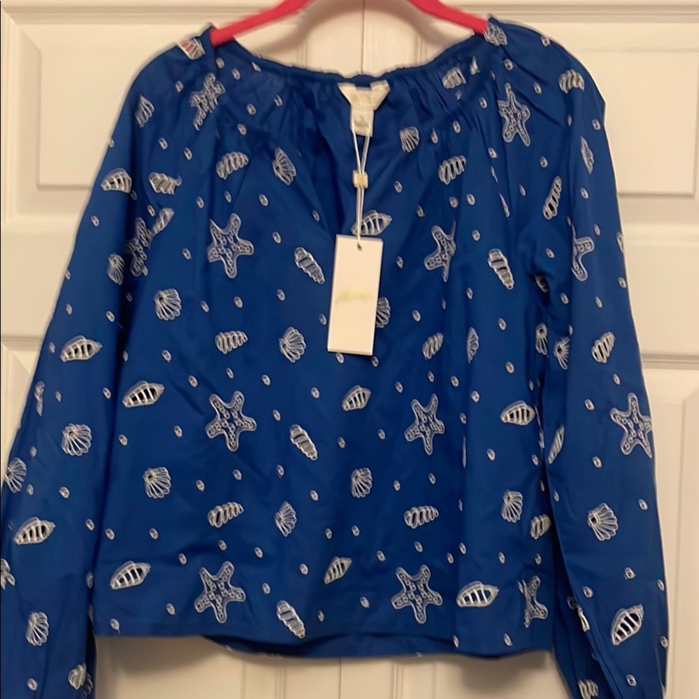 Blue Starfish and Shell Print Blouse
